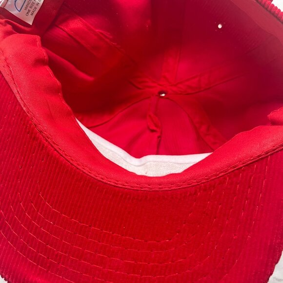 Carnation Corduroy Hat Vintage Potato Person Red Baseball Cap Ama Pro Zip Strap - Picture 8 of 11
